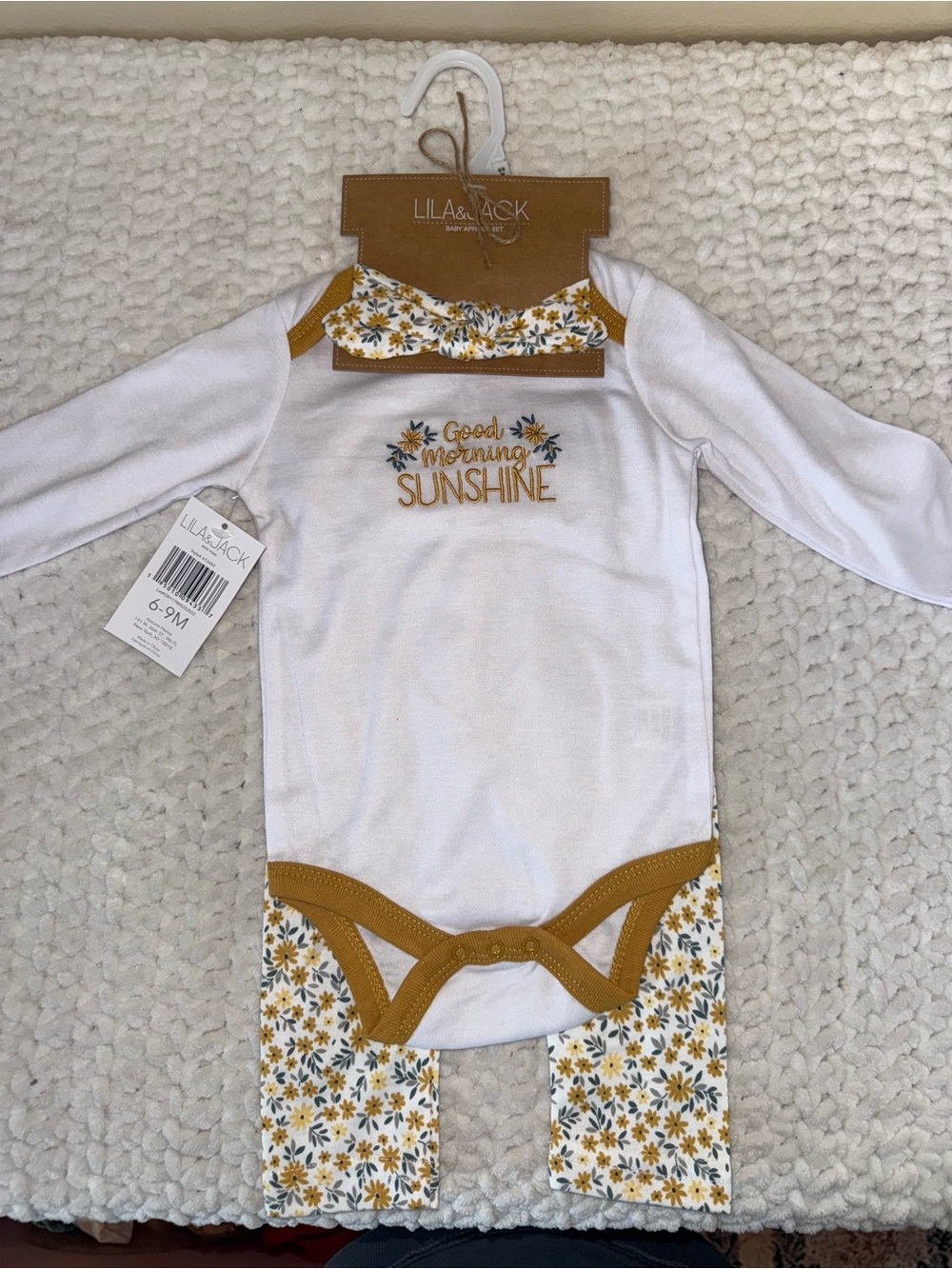 Lila & Jack White and Mustard 'Good Morning Sunshine' Baby Bodysuit Set